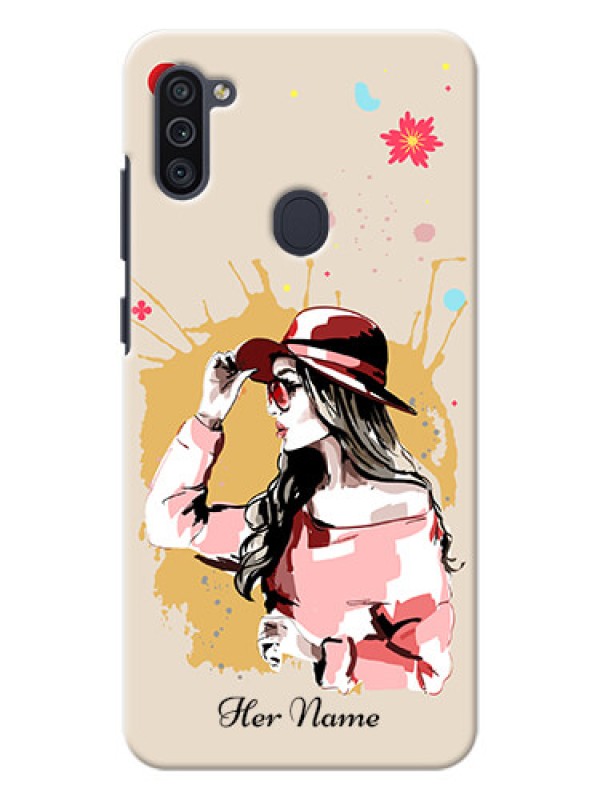 Custom Galaxy M11 Back Covers: Women with pink hat  Design