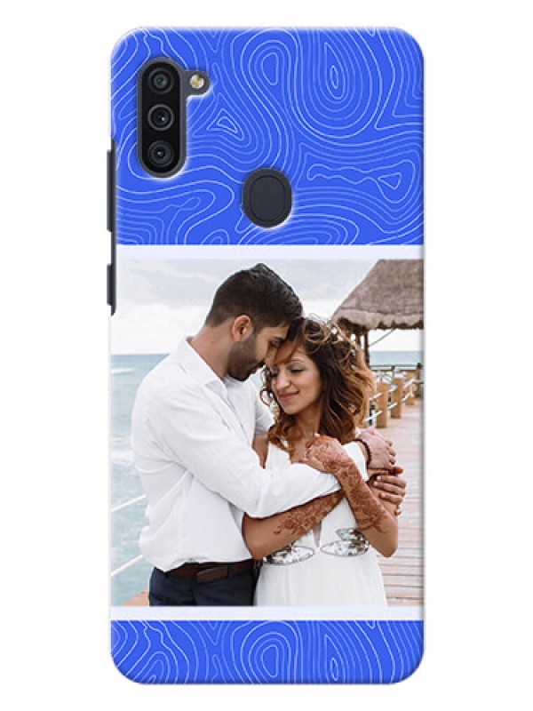 Custom Galaxy M11 Mobile Back Covers: Curved line art with blue and white Design