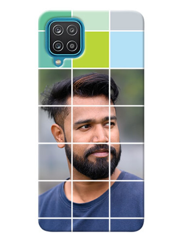 Custom Galaxy M12 personalised phone covers with white box pattern 