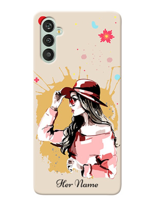 Custom Galaxy M13 4G Back Covers: Women with pink hat  Design