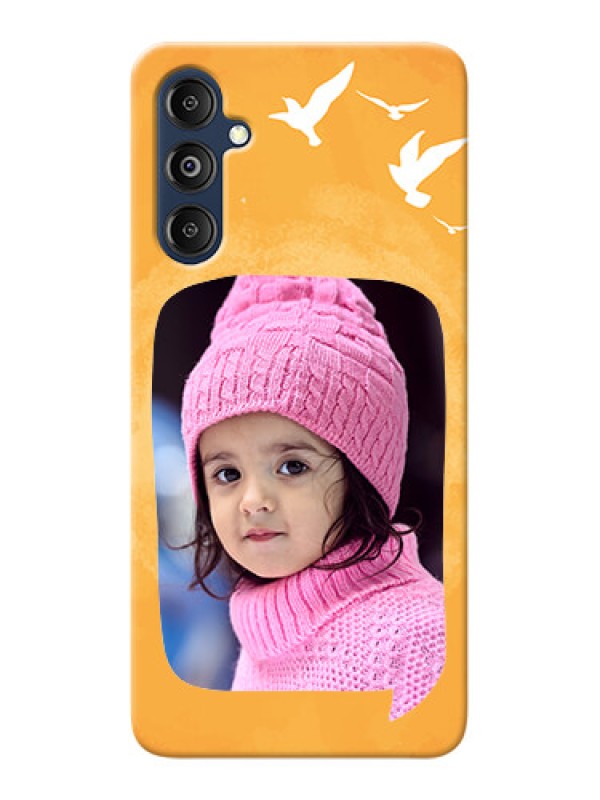 Custom Galaxy M14 4G Phone Covers: Water Color Design with Bird Icons