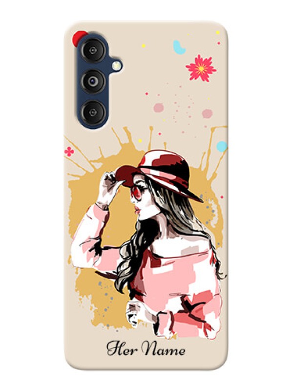 Custom Galaxy M14 4G Photo Printing on Case with Women with pink hat Design