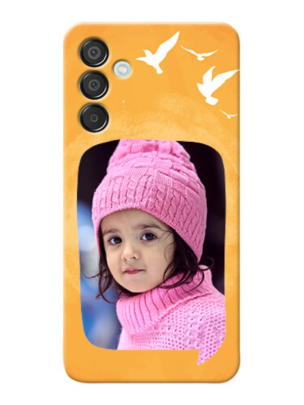 Custom Galaxy M15 5G Phone Covers: Water Color Design with Bird Icons