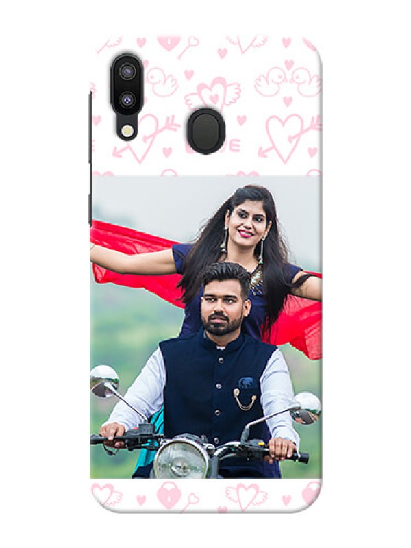 Custom Samsung Galaxy M20 personalized phone covers: Pink Flying Heart Design