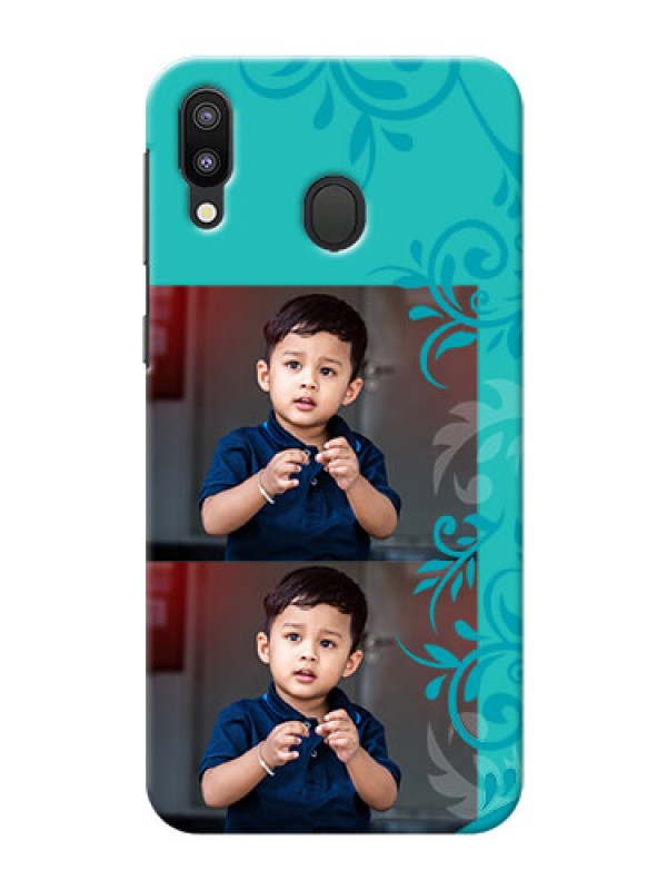 Custom Samsung Galaxy M20 Mobile Cases with Photo and Green Floral Design 