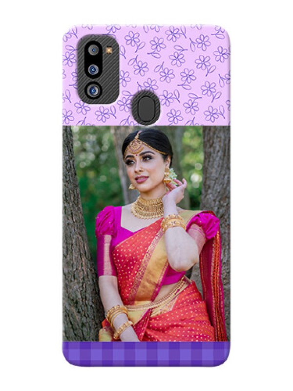 Custom Galaxy M21 2021 Edition Mobile Cases: Purple Floral Design