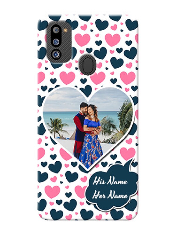 Custom Galaxy M21 2021 Edition Mobile Covers Online: Pink & Blue Heart Design