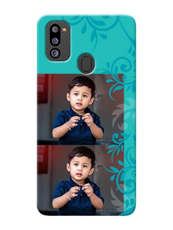 Custom Galaxy M21 2021 Edition Mobile Cases with Photo and Green Floral Design 