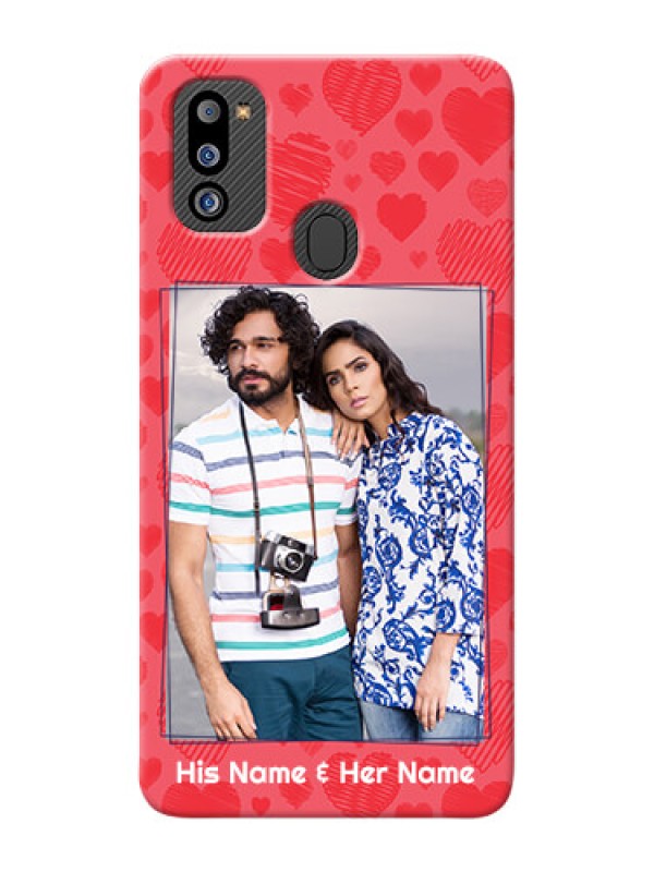 Custom Galaxy M21 2021 Edition Mobile Back Covers: with Red Heart Symbols Design