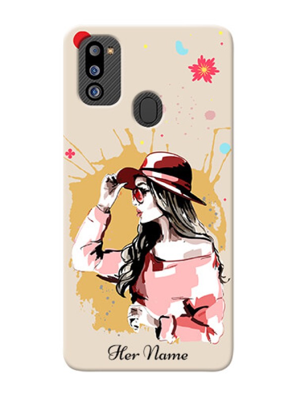 Custom Galaxy M21 2021 Back Covers: Women with pink hat  Design