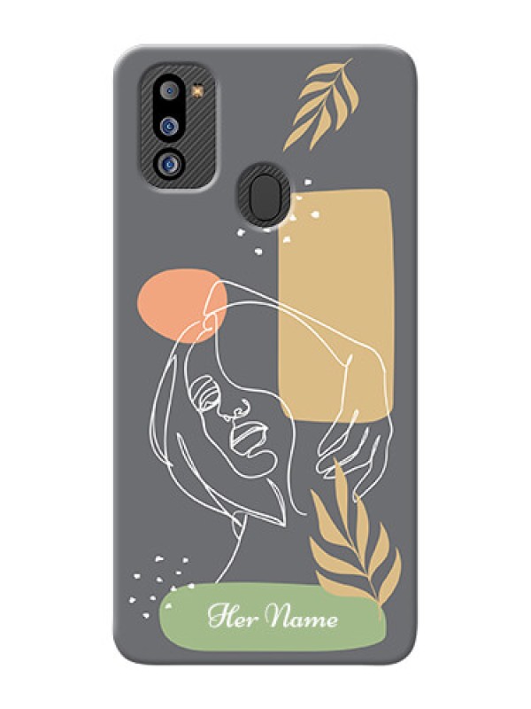 Custom Galaxy M21 2021 Phone Back Covers: Gazing Woman line art Design