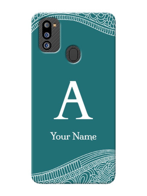 Custom Galaxy M21 2021 Mobile Back Covers: line art pattern with custom name Design