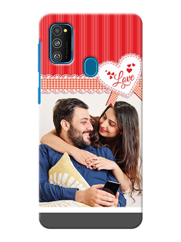 Custom Galaxy M21 phone cases online: Red Love Pattern Design