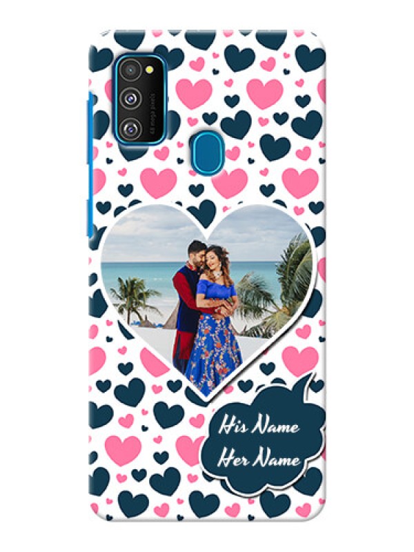 Custom Galaxy M21 Mobile Covers Online: Pink & Blue Heart Design