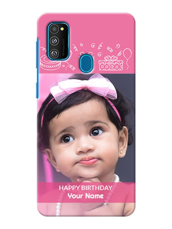 Custom Galaxy M21 Custom Mobile Cover with Birthday Line Art Design