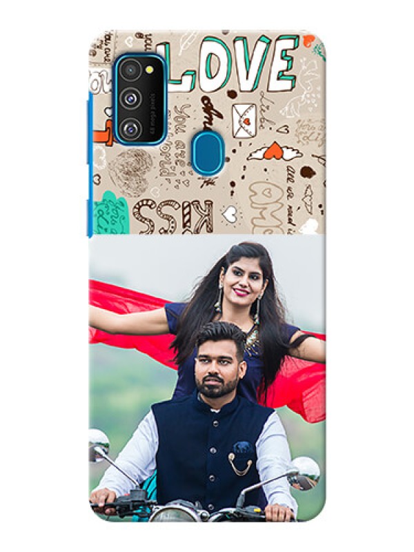 Custom Galaxy M21 Personalised mobile covers: Love Doodle Pattern 