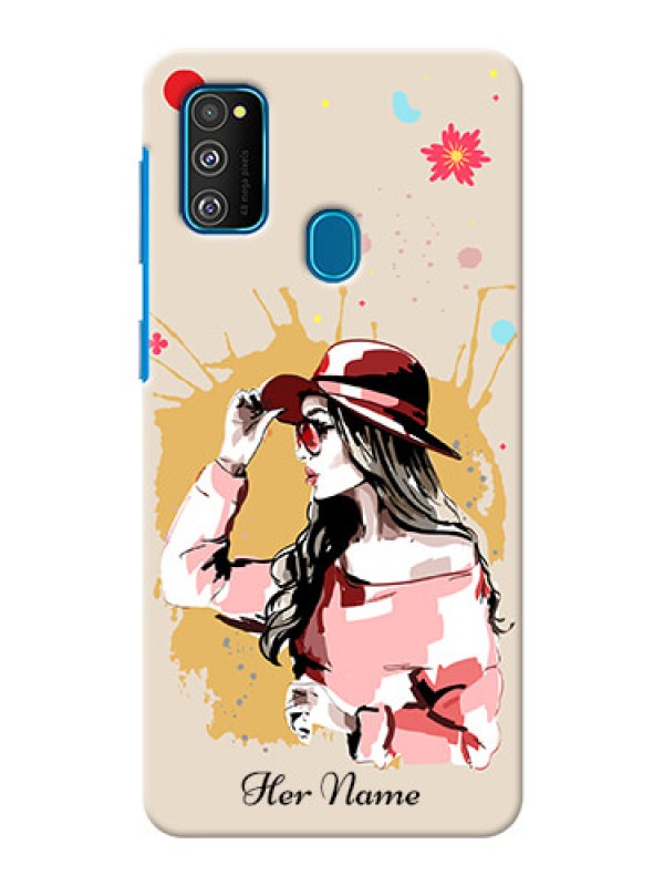 Custom Galaxy M21 Back Covers: Women with pink hat  Design