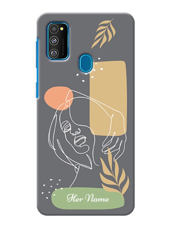 Custom Galaxy M21 Phone Back Covers: Gazing Woman line art Design