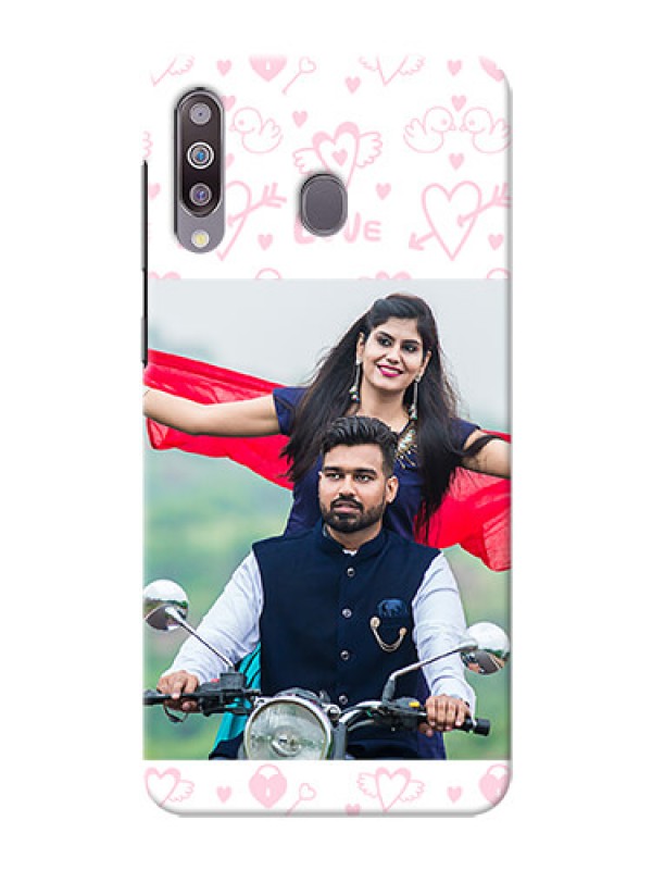 Custom Galaxy M30personalized phone covers: Pink Flying Heart Design