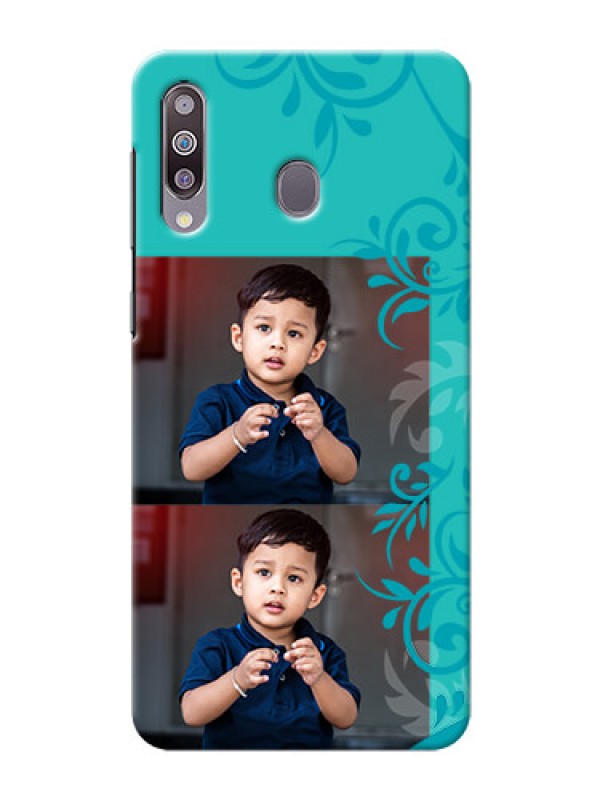 Custom Galaxy M30Mobile Cases with Photo and Green Floral Design 