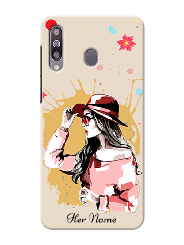 Custom Galaxy M30 Back Covers: Women with pink hat  Design