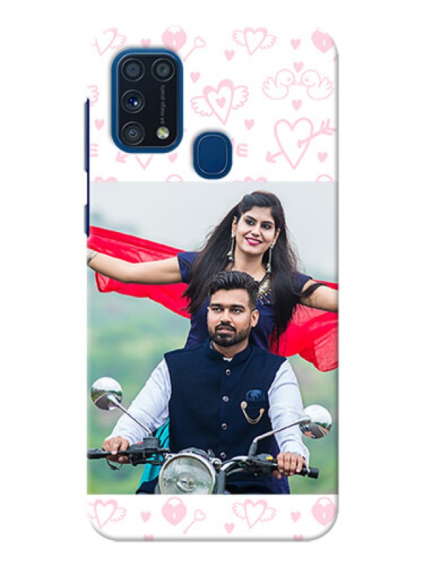 Custom Galaxy M31 personalized phone covers: Pink Flying Heart Design