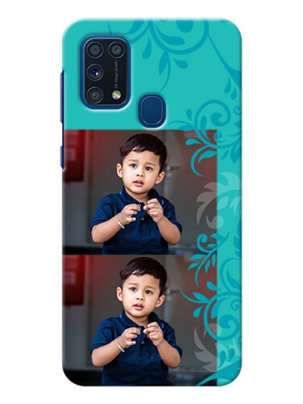 Custom Galaxy M31 Mobile Cases with Photo and Green Floral Design 