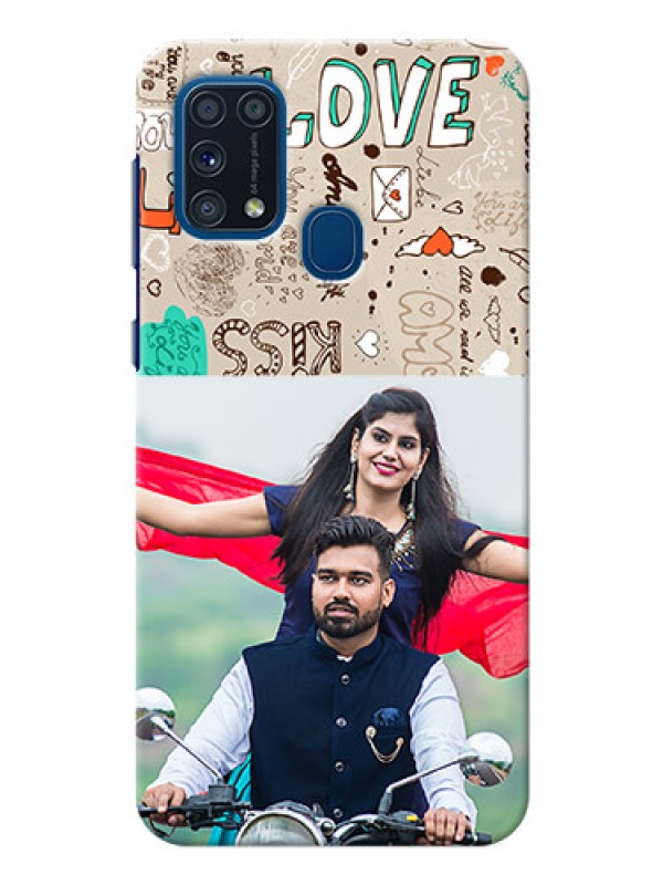 Custom Galaxy M31 Personalised mobile covers: Love Doodle Pattern 