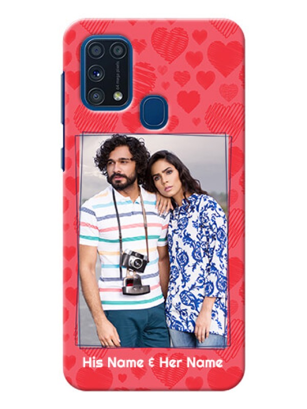 Custom Galaxy M31 Mobile Back Covers: with Red Heart Symbols Design