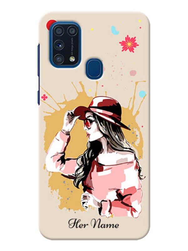 Custom Galaxy M31 Back Covers: Women with pink hat  Design