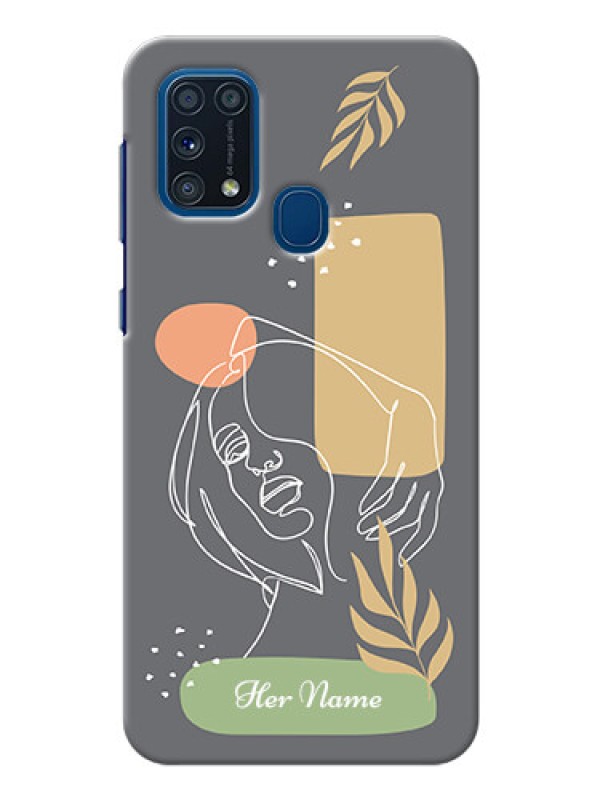 Custom Galaxy M31 Phone Back Covers: Gazing Woman line art Design