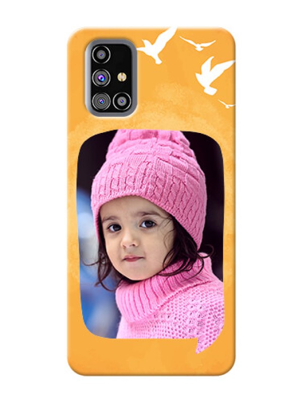 Custom Galaxy M31s Phone Covers: Water Color Design with Bird Icons