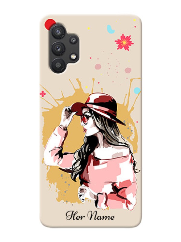 Custom Galaxy M32 5G Back Covers: Women with pink hat  Design