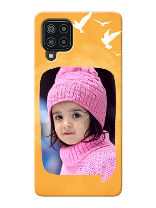 Custom Galaxy M32 Phone Covers: Water Color Design with Bird Icons