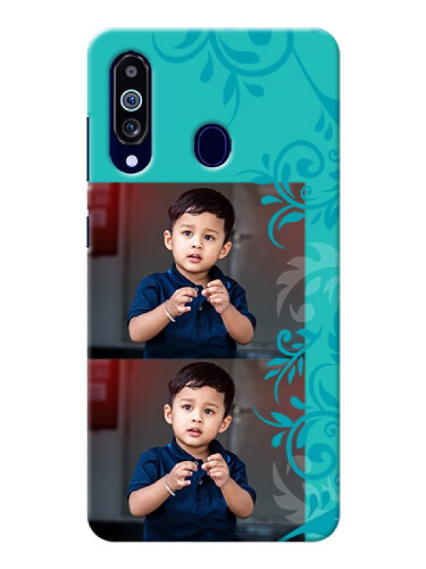 Custom Galaxy M40 Mobile Cases with Photo and Green Floral Design 