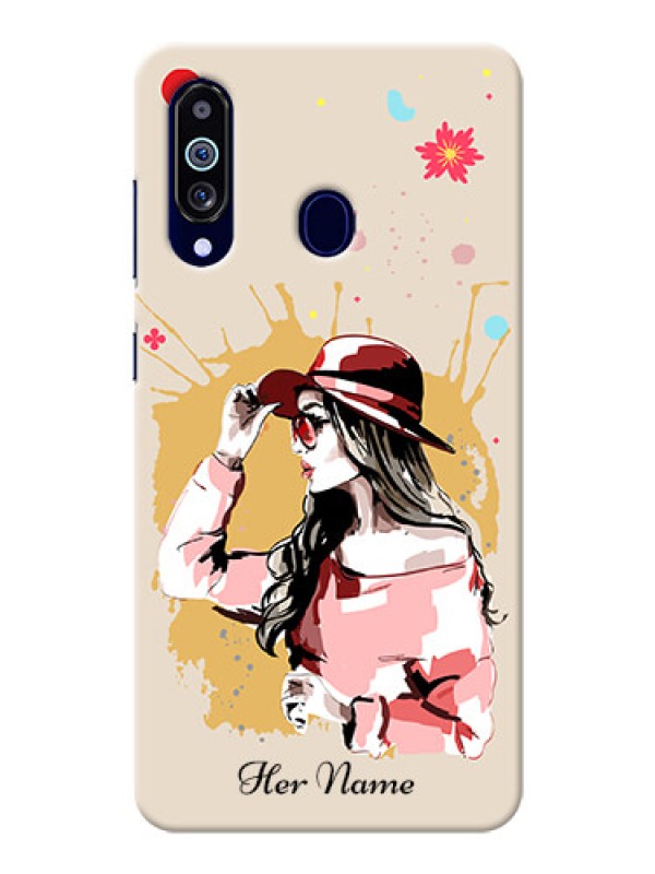 Custom Galaxy M40 Back Covers: Women with pink hat  Design