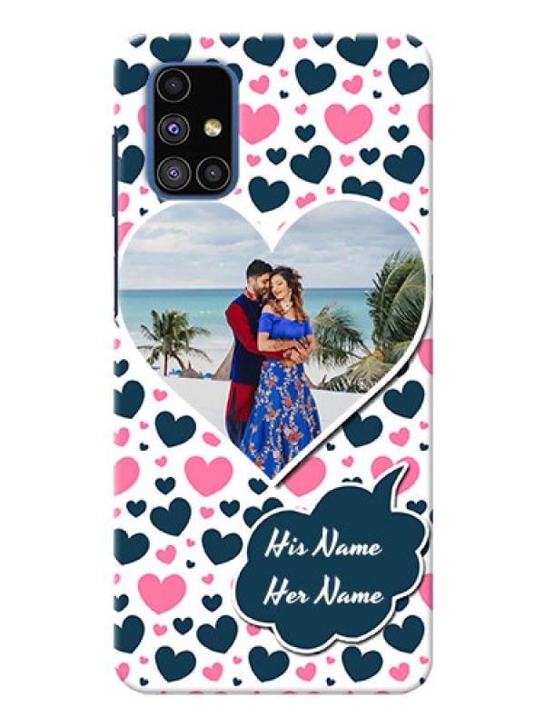 Custom Galaxy M51 Mobile Covers Online: Pink & Blue Heart Design