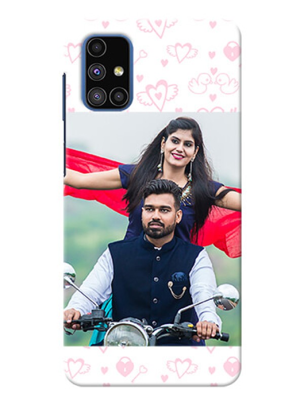 Custom Galaxy M51 personalized phone covers: Pink Flying Heart Design