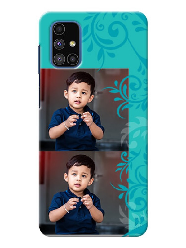 Custom Galaxy M51 Mobile Cases with Photo and Green Floral Design 