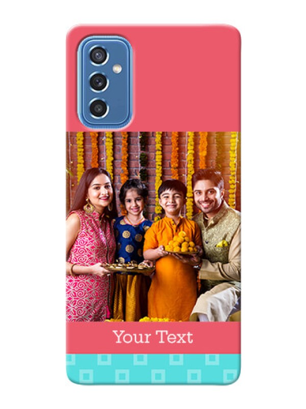 Custom Galaxy M52 5G Mobile Back Covers: Peach & Blue Color Design