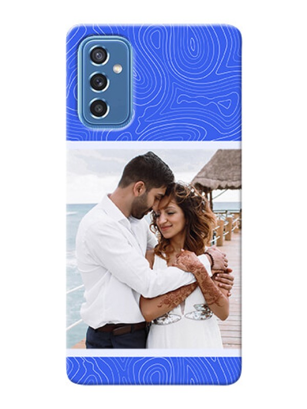Custom Galaxy M52 5G Mobile Back Covers: Curved line art with blue and white Design