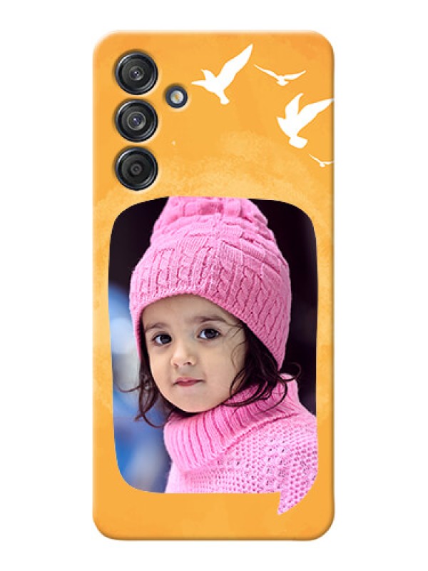 Custom Galaxy M55 5G Phone Covers: Water Color Design with Bird Icons