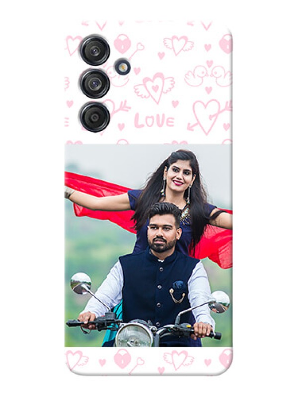 Custom Galaxy M55s 5G personalized phone covers: Pink Flying Heart Design