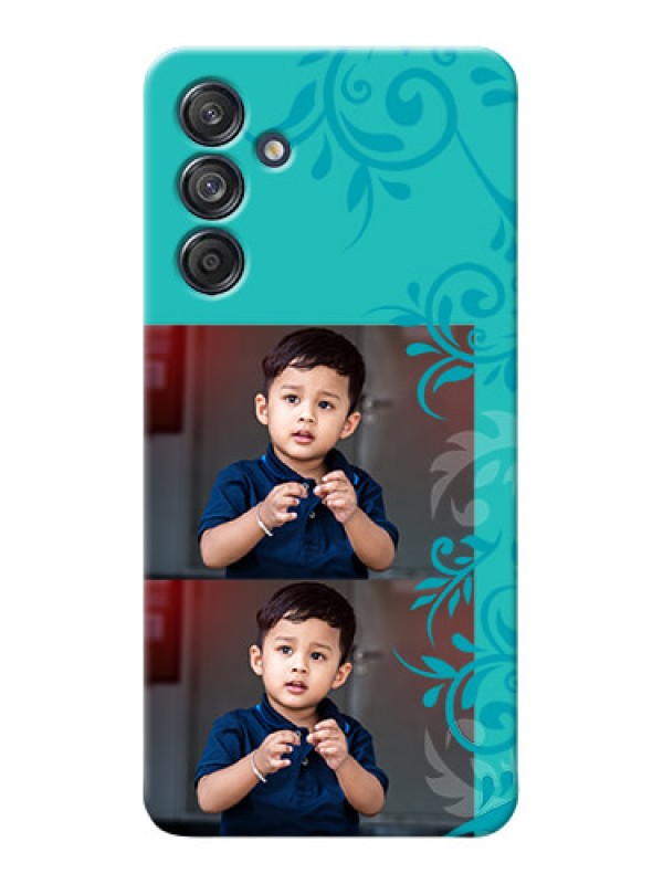 Custom Galaxy M55s 5G Mobile Cases with Photo and Green Floral Design