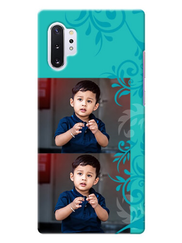 Custom Galaxy Note 10 Plus Mobile Cases with Photo and Green Floral Design 