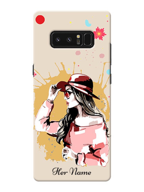 Custom Galaxy Note8 Back Covers: Women with pink hat  Design