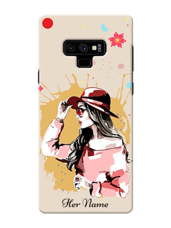 Custom Galaxy Note9 Back Covers: Women with pink hat  Design