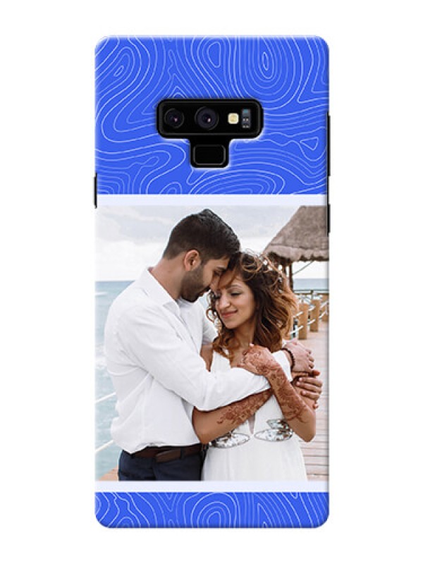 Custom Galaxy Note9 Mobile Back Covers: Curved line art with blue and white Design