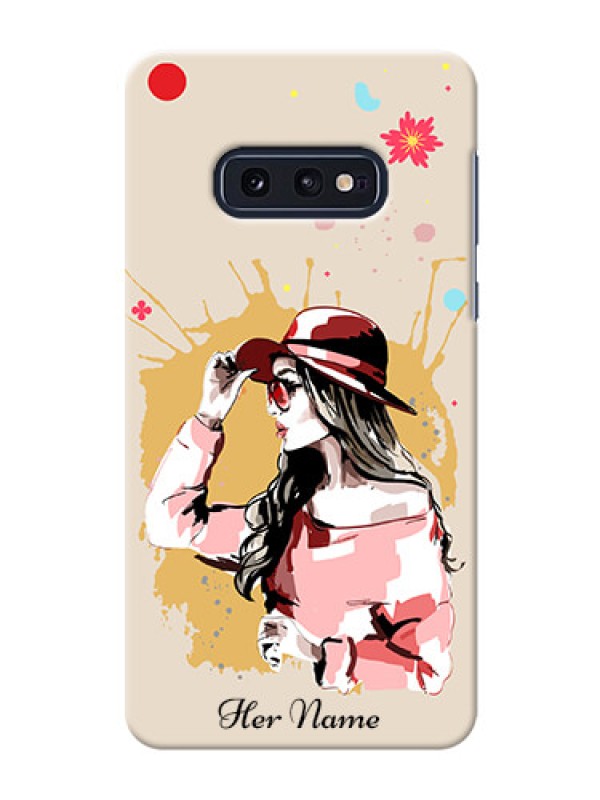 Custom Galaxy S10 E Back Covers: Women with pink hat  Design