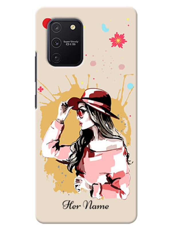 Custom Galaxy S10 Lite Back Covers: Women with pink hat  Design